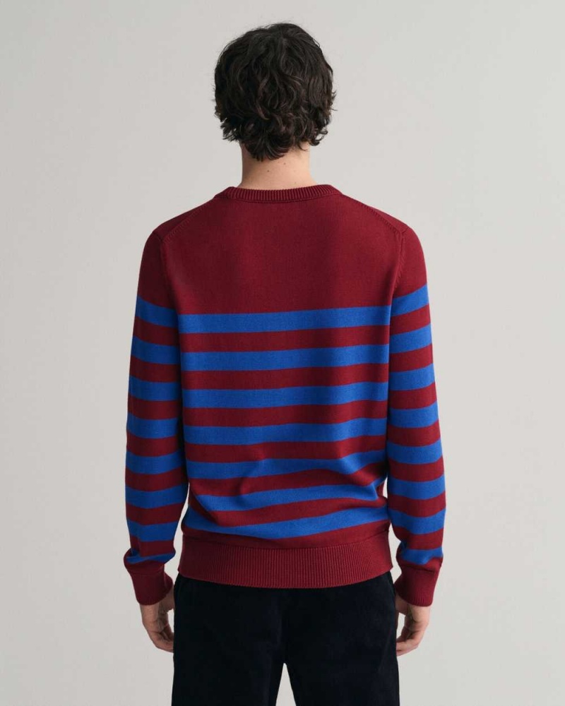 Gant Breton Striped Crew Neck Men's Sweater Plumped Red | LTBMP-5102