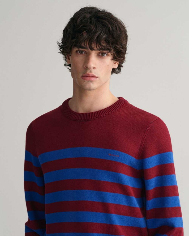 Gant Breton Striped Crew Neck Men's Sweater Plumped Red | LTBMP-5102