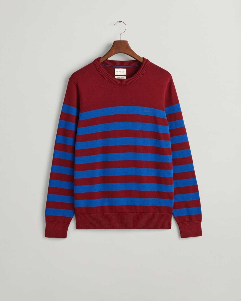 Gant Breton Striped Crew Neck Men's Sweater Plumped Red | LTBMP-5102