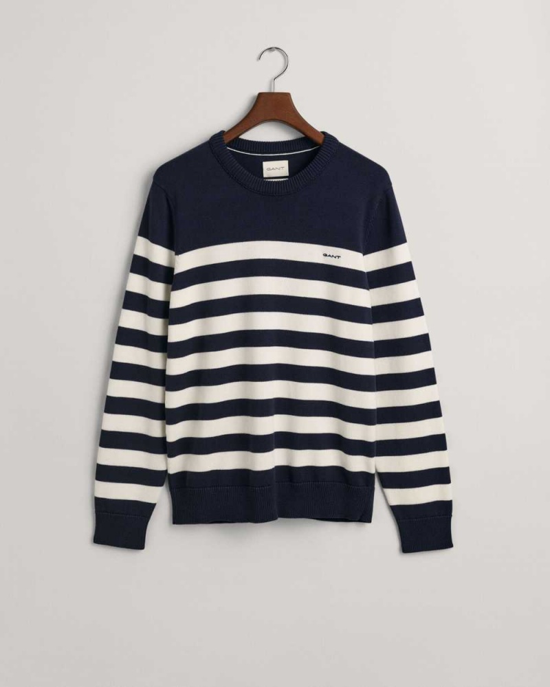 Gant Breton Striped Crew Neck Men's Sweater Evening Blue | BQASE-2459