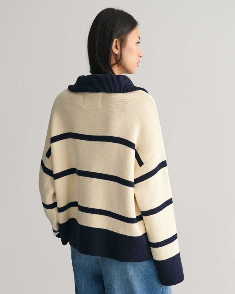 Gant Breton Striped Half-Zip Women's Sweater Cream | DLTZF-7594