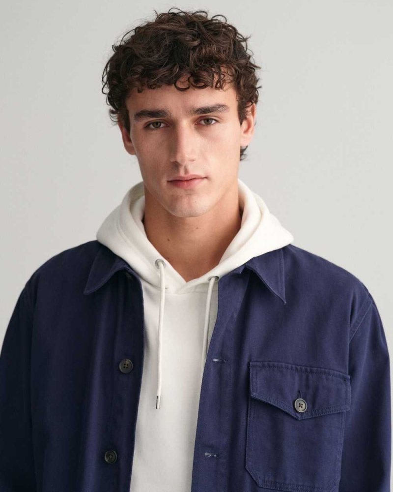 Gant Brushed Twill Over Men's Shirts Marine | CVUTJ-2670