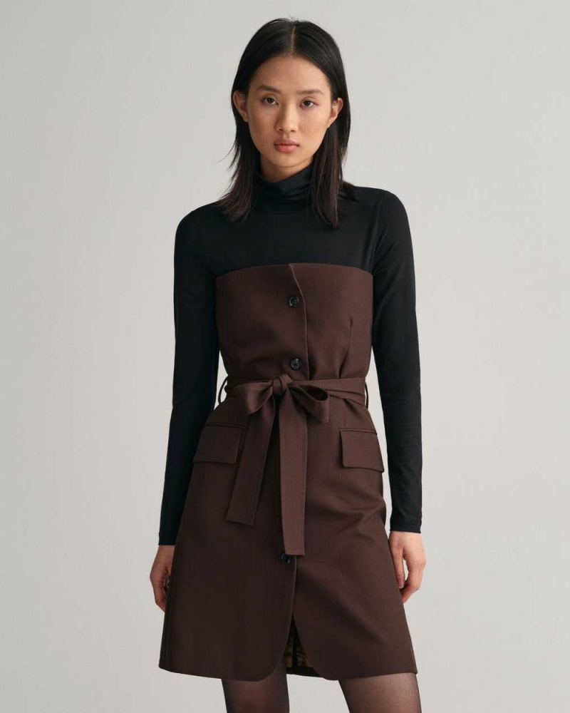 Gant Bustier Blazer Women's Dress Rich Brown | DNPMV-6584