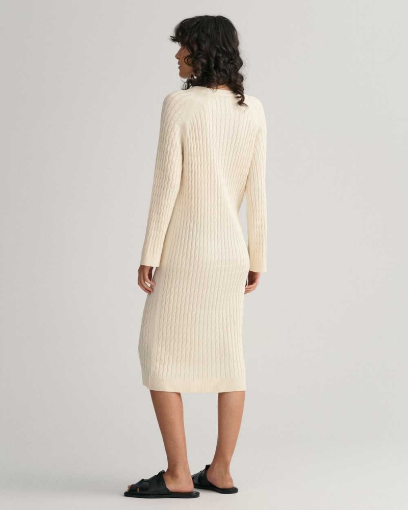 Gant Cable Knit Crew Neck Women's Dress Cream | AVFHR-2714