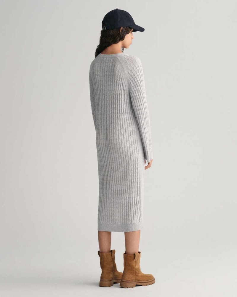 Gant Cable Knit Crew Neck Women's Dress Light Grey Melange | TBYWM-3702