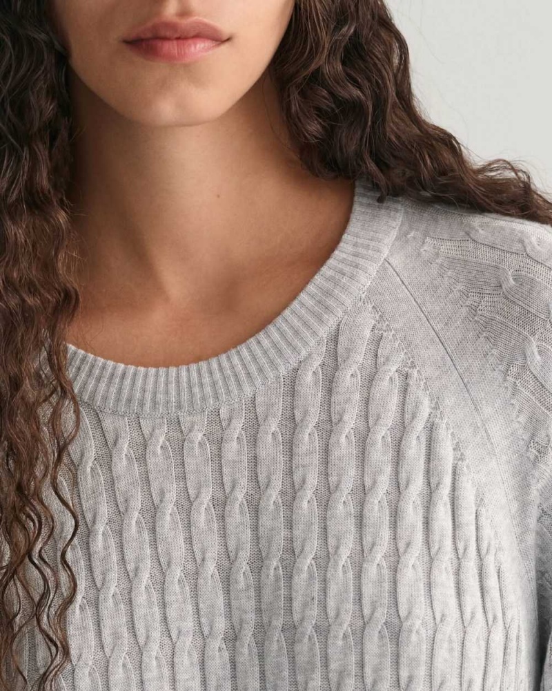 Gant Cable Knit Crew Neck Women's Dress Light Grey Melange | TBYWM-3702