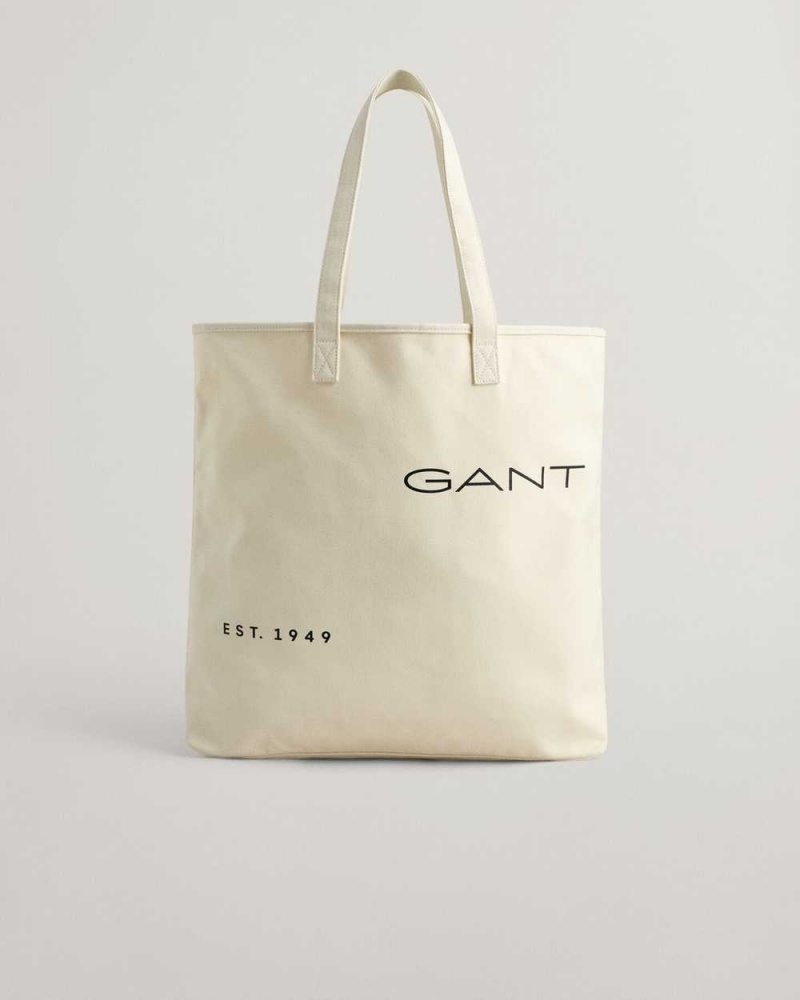 Gant Canvas Tote Men's Bags Cream | TKROP-5670