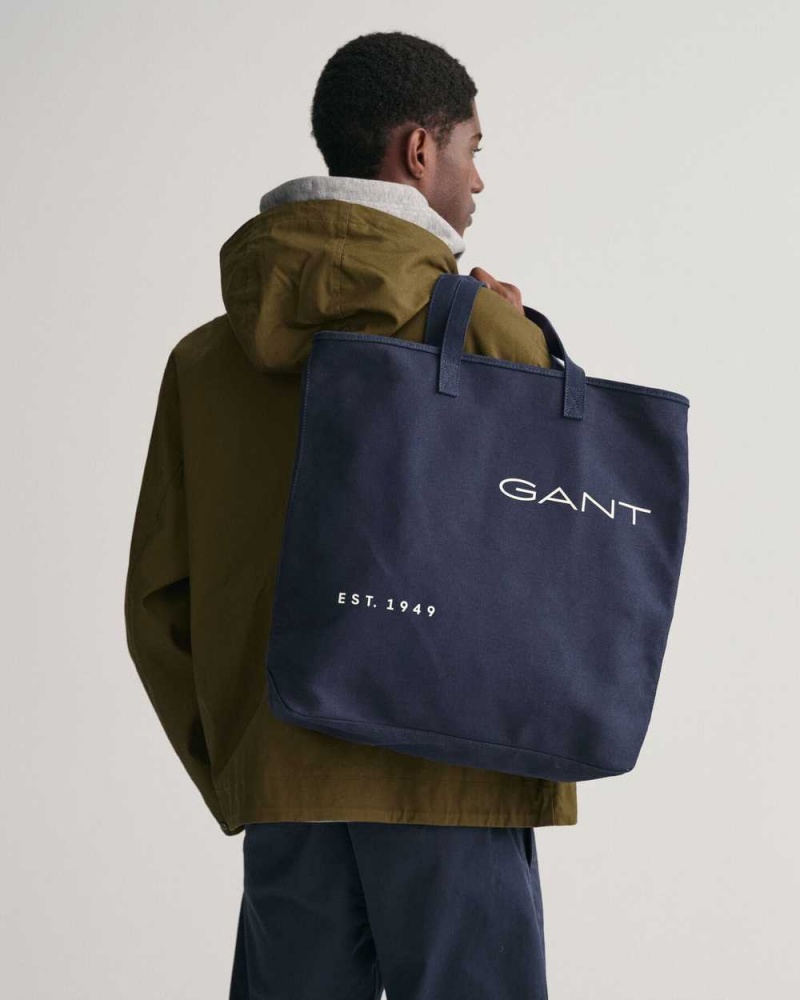 Gant Canvas Tote Men's Bags Evening Blue | JOZRT-8417