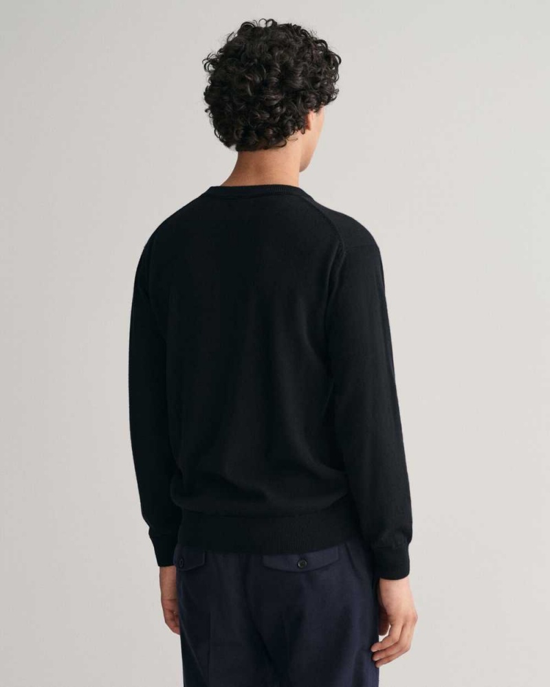 Gant Cashmere Crew Neck Men's Sweater Ebony Black | CSMPB-6320