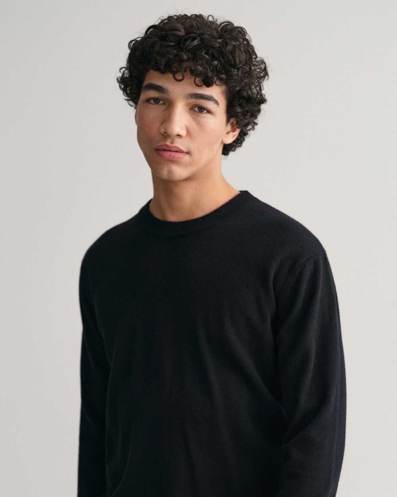 Gant Cashmere Crew Neck Men's Sweater Ebony Black | CSMPB-6320