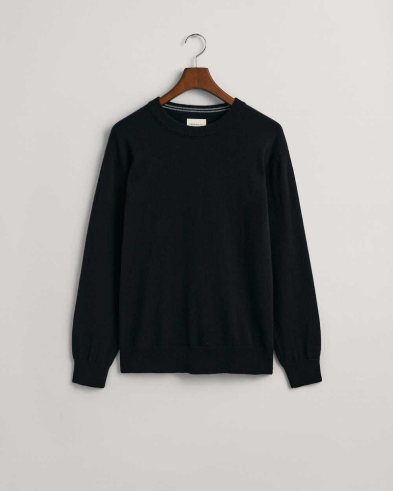 Gant Cashmere Crew Neck Men's Sweater Ebony Black | CSMPB-6320