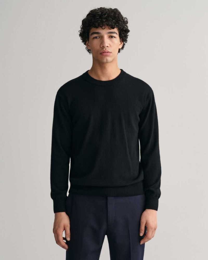 Gant Cashmere Crew Neck Men\'s Sweater Ebony Black | CSMPB-6320