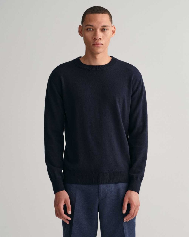 Gant Cashmere Crew Neck Men\'s Sweater Evening Blue | SUQWP-9216