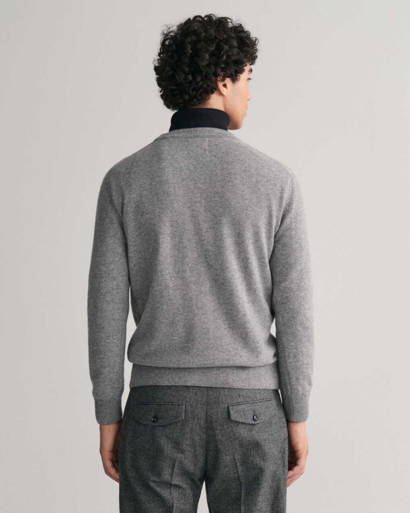 Gant Cashmere Crew Neck Men's Sweater Grey Melange | GXWRK-3529