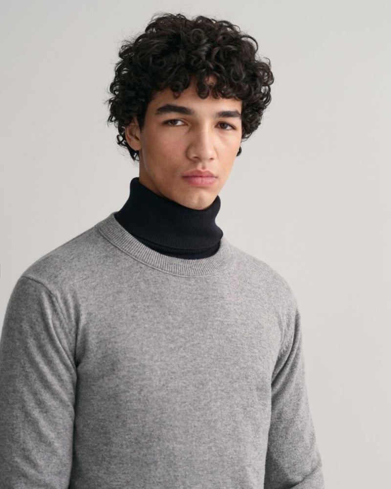 Gant Cashmere Crew Neck Men's Sweater Grey Melange | GXWRK-3529