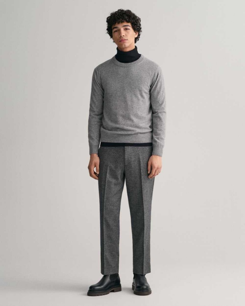 Gant Cashmere Crew Neck Men's Sweater Grey Melange | GXWRK-3529