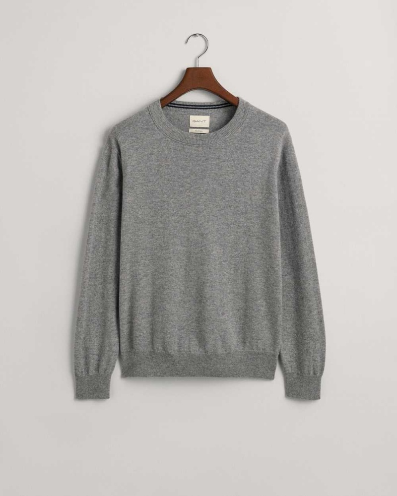 Gant Cashmere Crew Neck Men's Sweater Grey Melange | GXWRK-3529