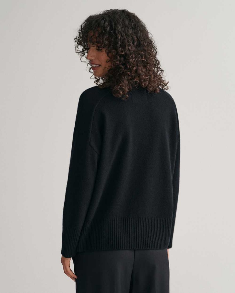 Gant Cashmere Crew Neck Women's Sweater Ebony Black | FEYJK-7543