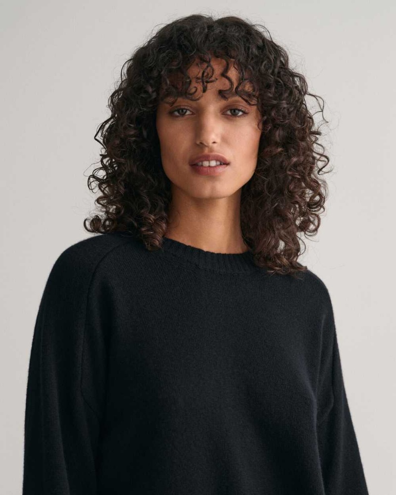 Gant Cashmere Crew Neck Women's Sweater Ebony Black | FEYJK-7543