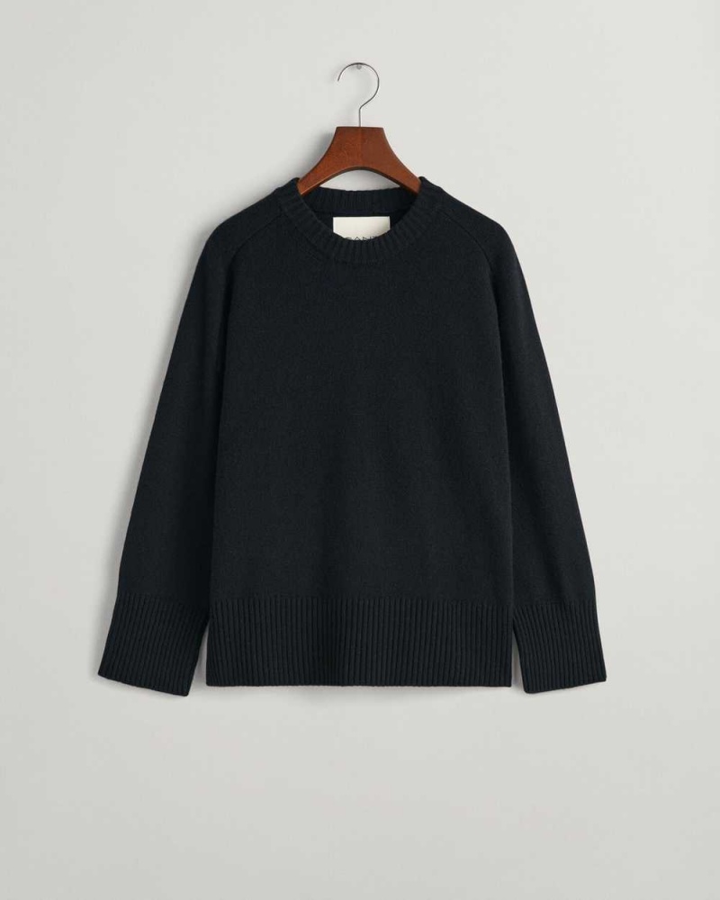 Gant Cashmere Crew Neck Women's Sweater Ebony Black | FEYJK-7543