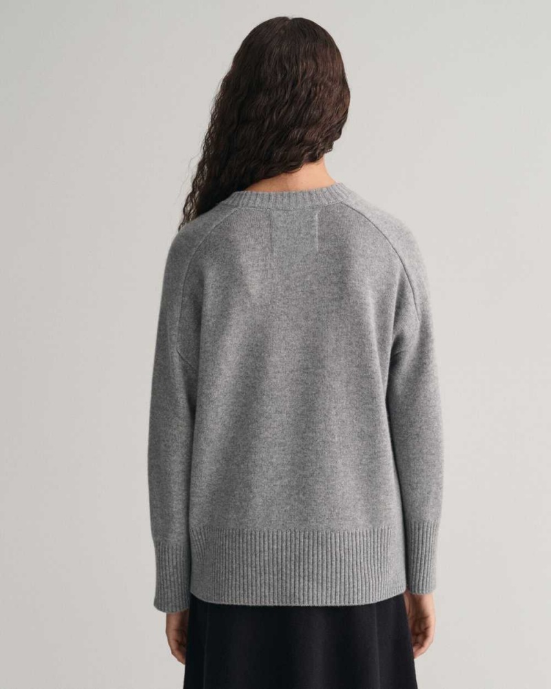 Gant Cashmere Crew Neck Women's Sweater Grey Melange | QOVKH-7130