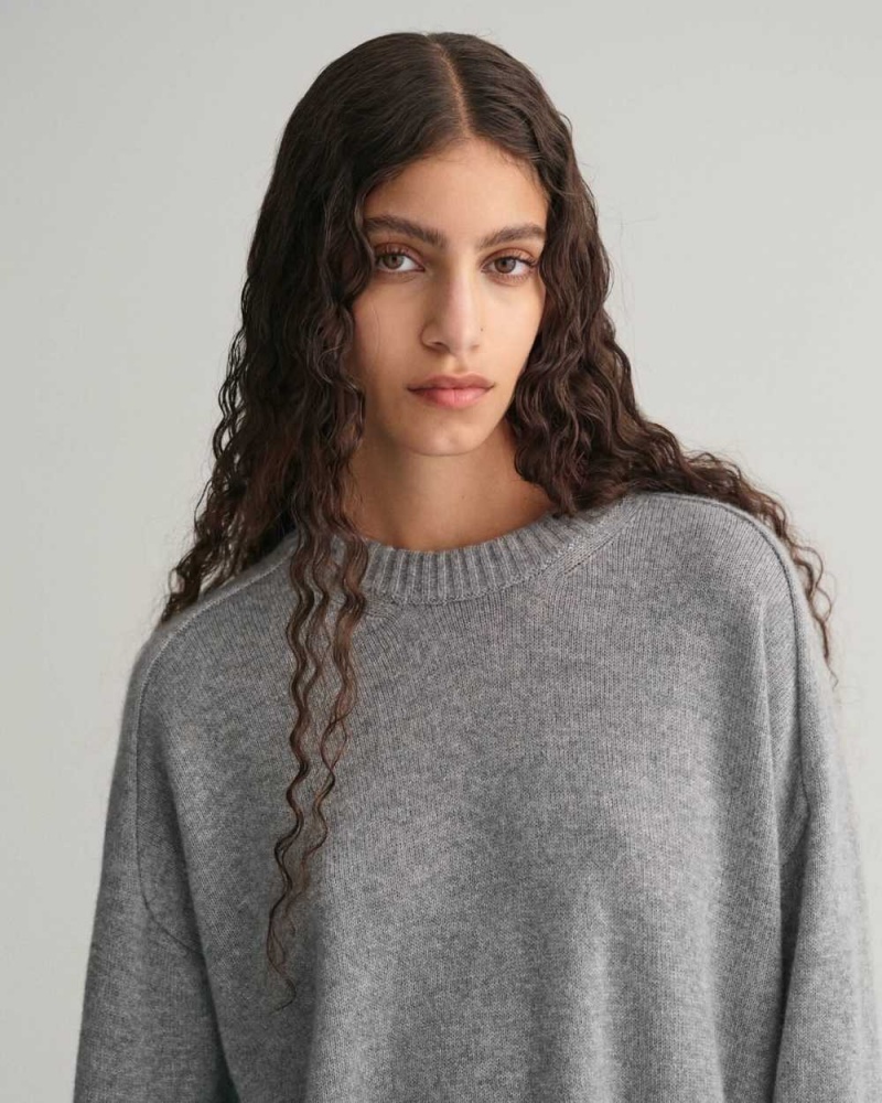 Gant Cashmere Crew Neck Women's Sweater Grey Melange | QOVKH-7130