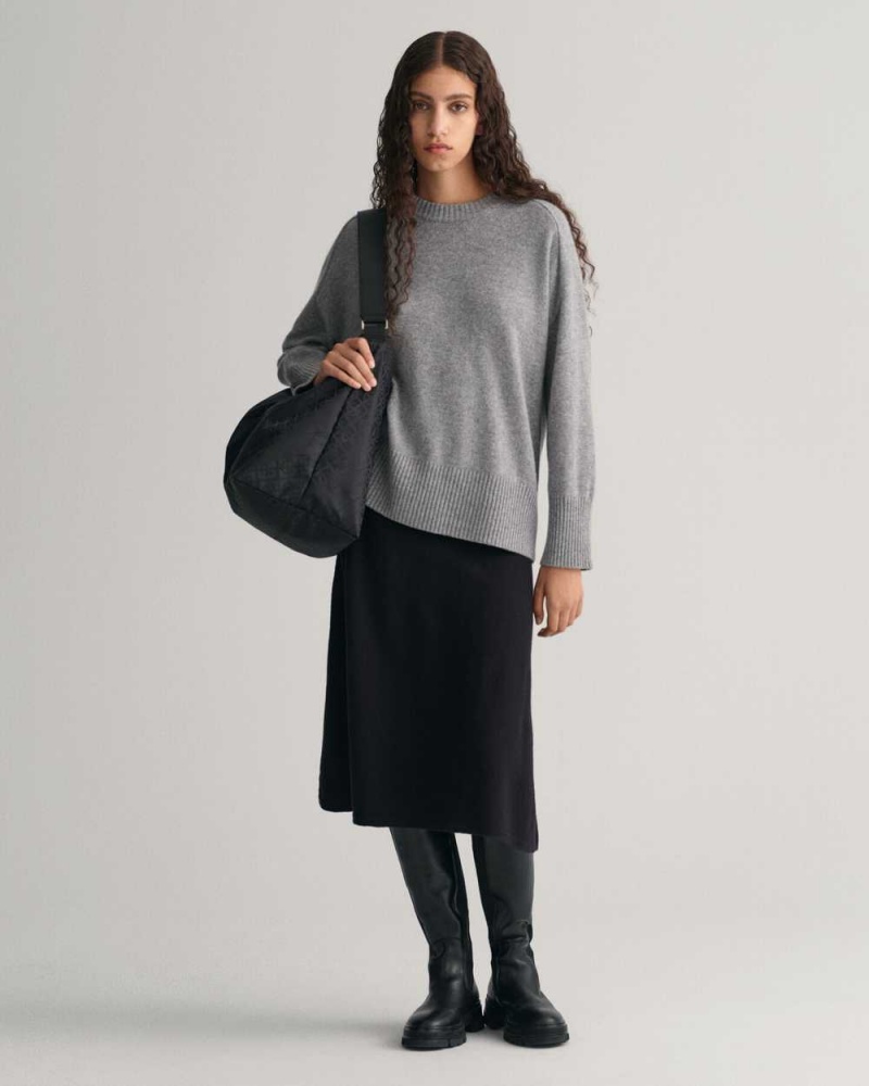 Gant Cashmere Crew Neck Women's Sweater Grey Melange | QOVKH-7130