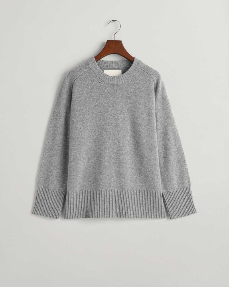 Gant Cashmere Crew Neck Women's Sweater Grey Melange | QOVKH-7130