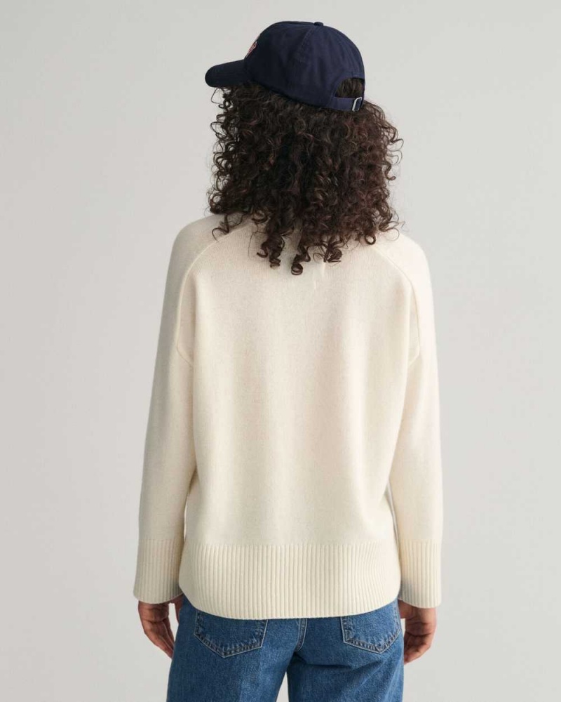 Gant Cashmere Crew Neck Women's Sweater Vintage Cream | KJYLN-7810