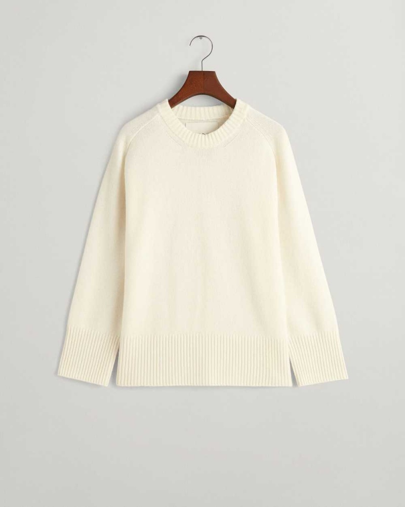 Gant Cashmere Crew Neck Women's Sweater Vintage Cream | KJYLN-7810