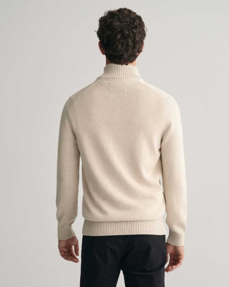 Gant Casual Cotton Half-Zip Men's Sweater Light Beige Melange | GJOTF-7892