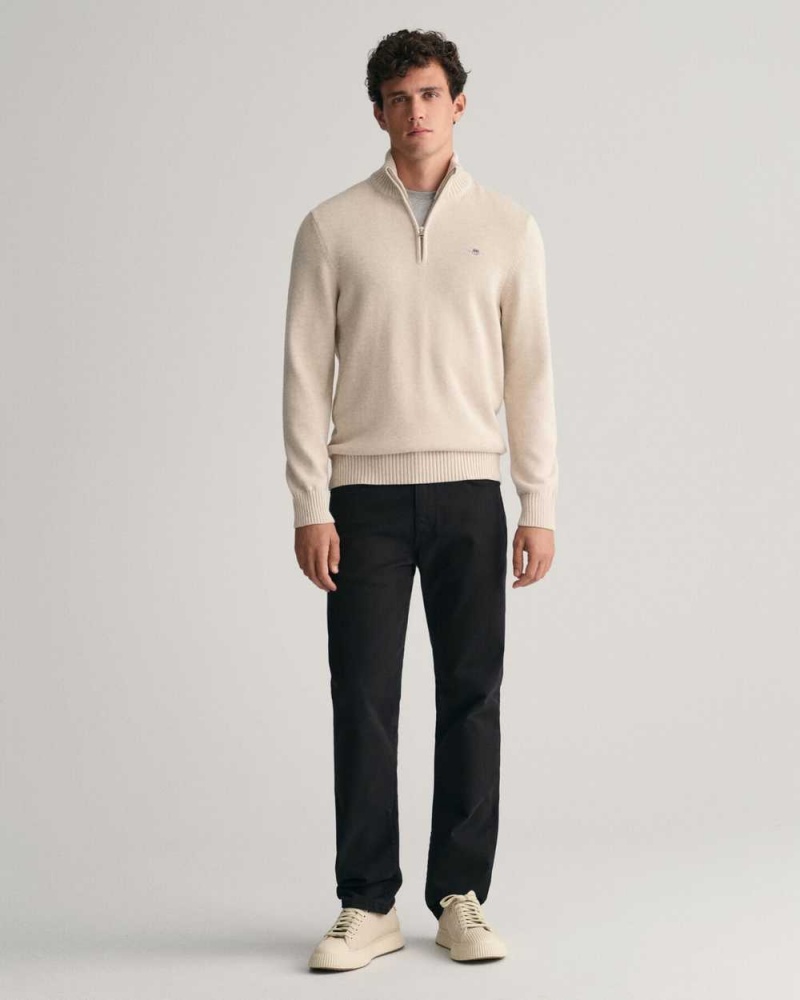 Gant Casual Cotton Half-Zip Men's Sweater Light Beige Melange | GJOTF-7892