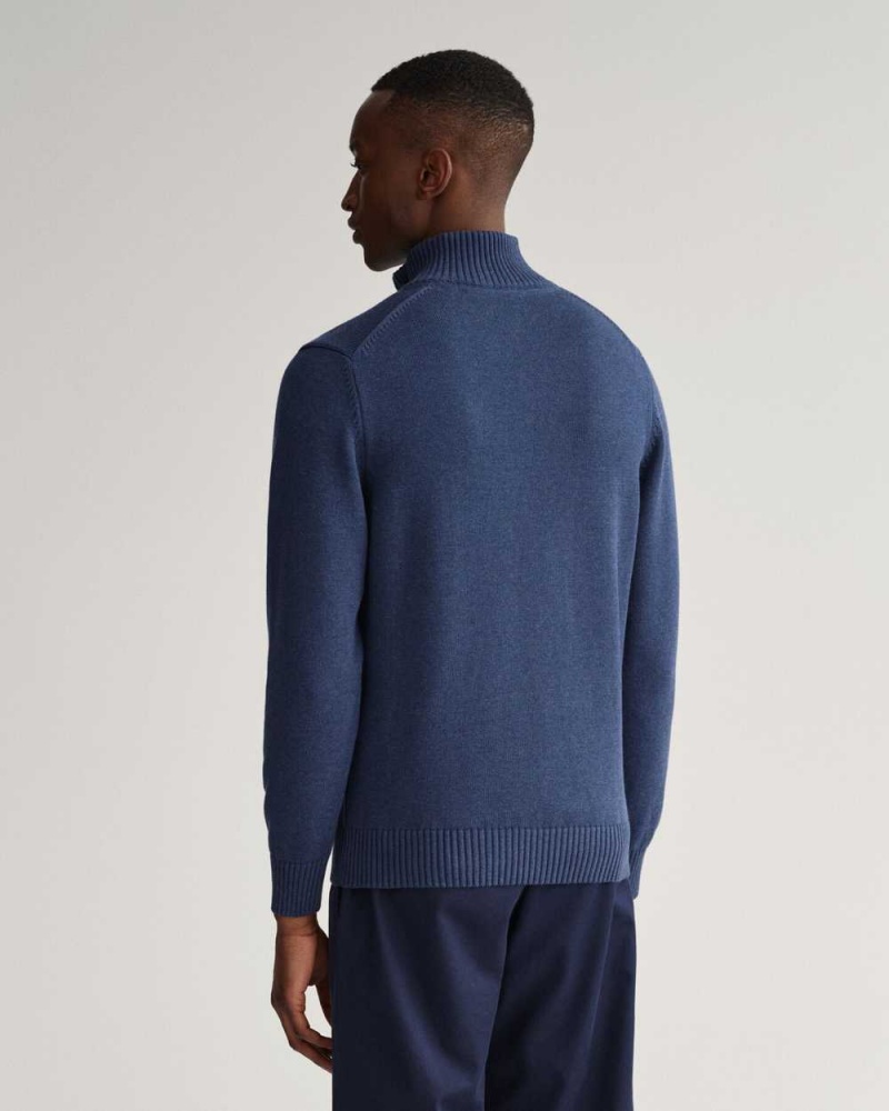 Gant Casual Cotton Half-Zip Men's Sweater Marine Melange | GTJDO-6942