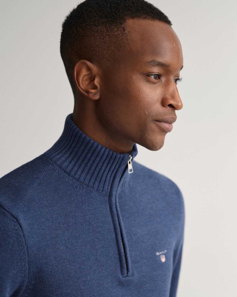 Gant Casual Cotton Half-Zip Men's Sweater Marine Melange | GTJDO-6942