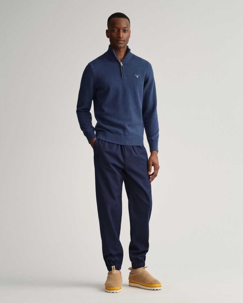 Gant Casual Cotton Half-Zip Men's Sweater Marine Melange | GTJDO-6942