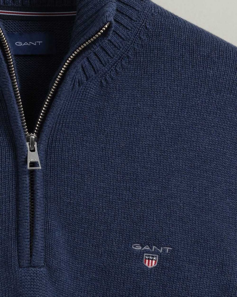 Gant Casual Cotton Half-Zip Men's Sweater Marine Melange | GTJDO-6942