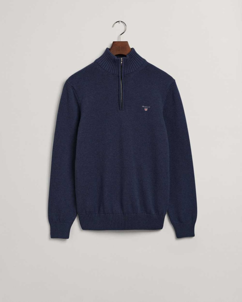 Gant Casual Cotton Half-Zip Men's Sweater Marine Melange | GTJDO-6942