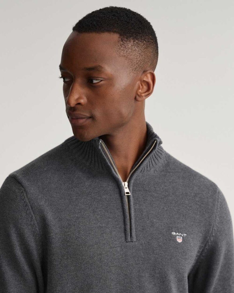 Gant Casual Cotton Half-Zip Men's Sweater Dark Grey | WTEZD-1789