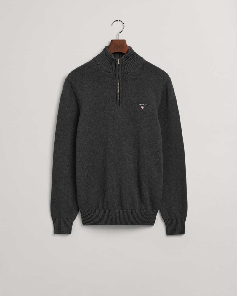 Gant Casual Cotton Half-Zip Men's Sweater Dark Grey | WTEZD-1789