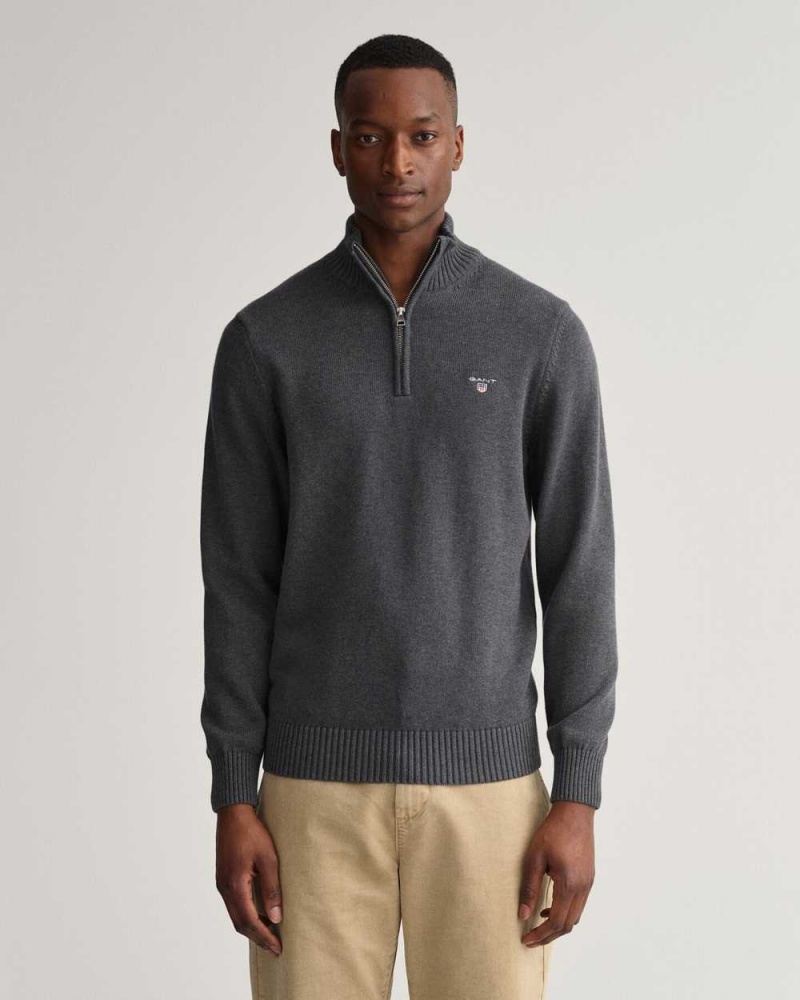 Gant Casual Cotton Half-Zip Men\'s Sweater Dark Grey | WTEZD-1789