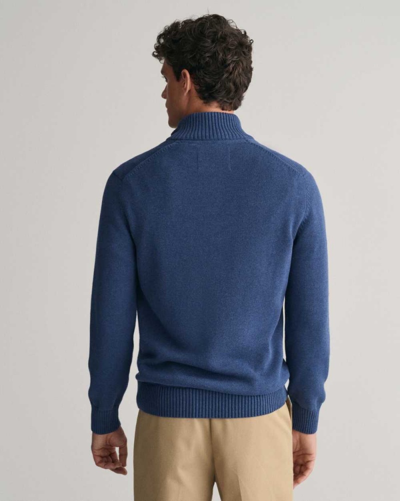 Gant Casual Cotton Half-Zip Men's Sweater Blue Melange | UMYBG-6548