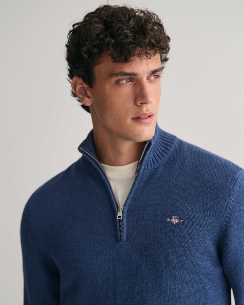 Gant Casual Cotton Half-Zip Men's Sweater Blue Melange | UMYBG-6548