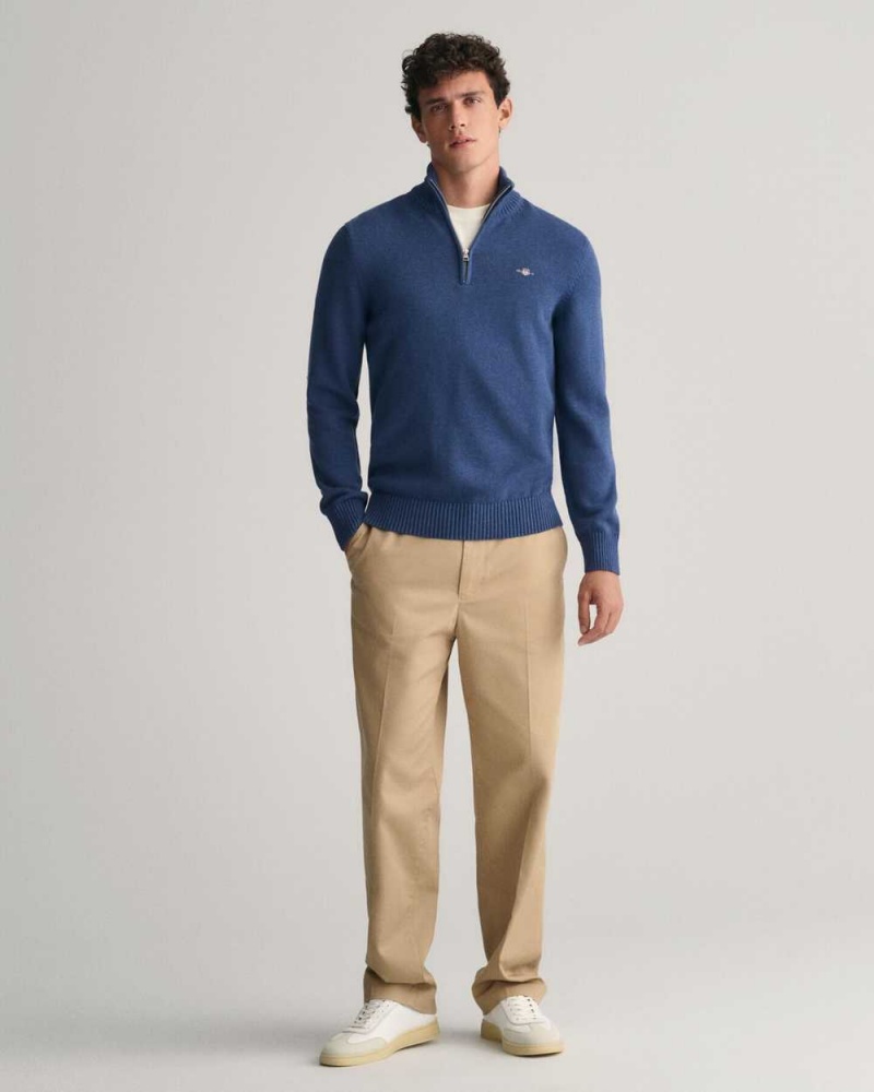 Gant Casual Cotton Half-Zip Men's Sweater Blue Melange | UMYBG-6548