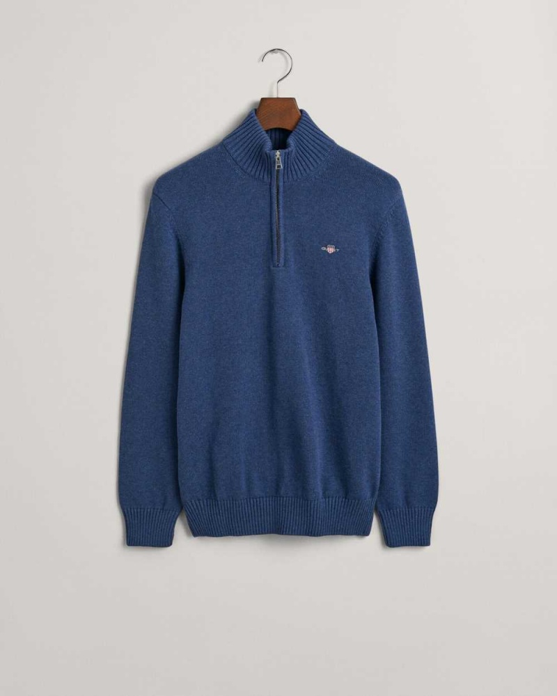 Gant Casual Cotton Half-Zip Men's Sweater Blue Melange | UMYBG-6548