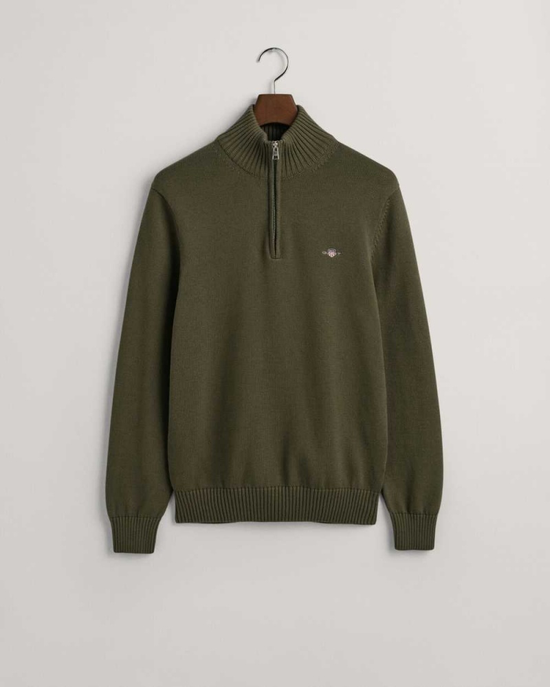 Gant Casual Cotton Half-Zip Men's Sweater Racing Green | MOKWF-9753