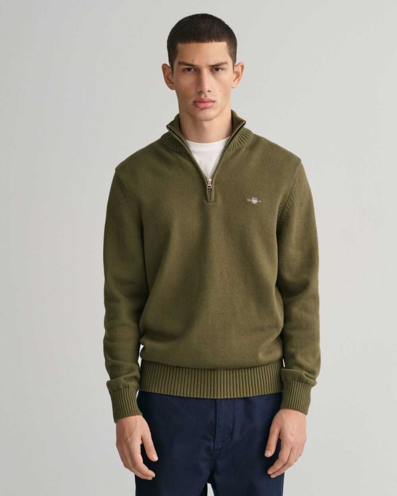 Gant Casual Cotton Half-Zip Men\'s Sweater Racing Green | MOKWF-9753