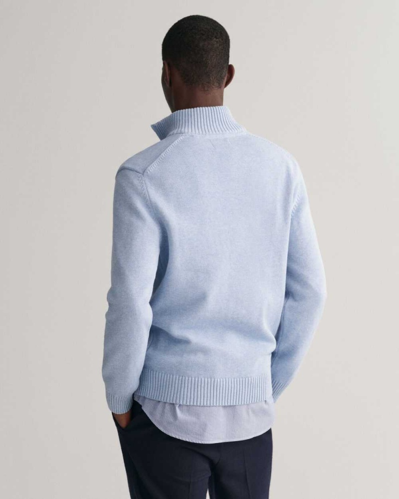 Gant Casual Cotton Half-Zip Men's Sweater Light Blue Melange | RHFNO-3895