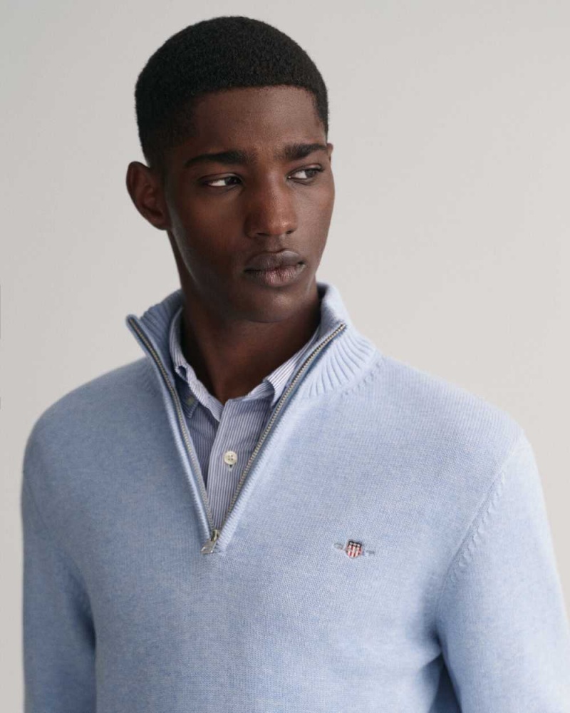 Gant Casual Cotton Half-Zip Men's Sweater Light Blue Melange | RHFNO-3895