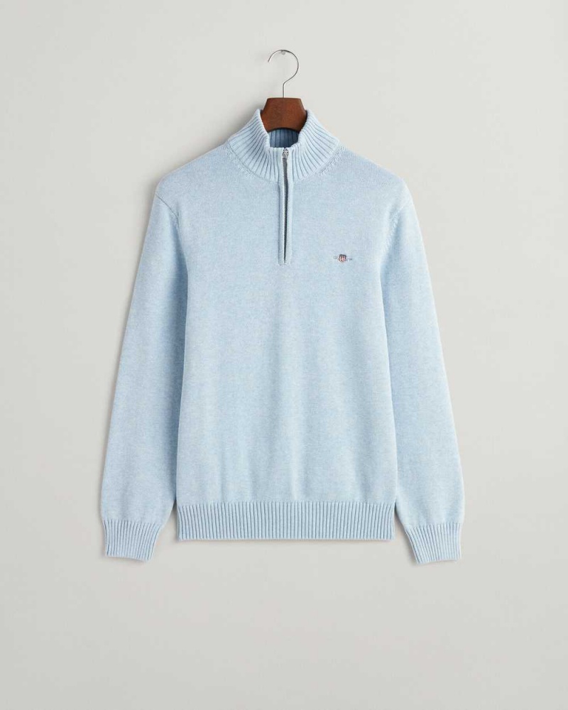 Gant Casual Cotton Half-Zip Men's Sweater Light Blue Melange | RHFNO-3895