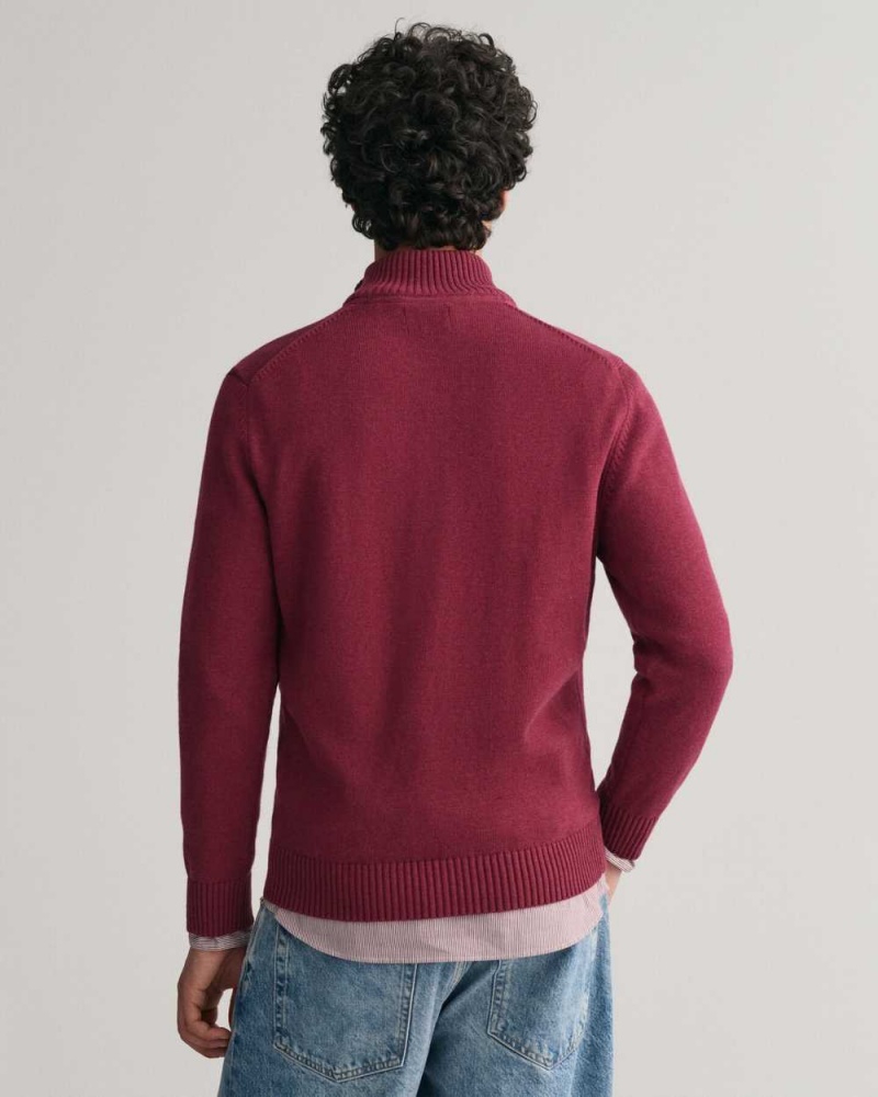 Gant Casual Cotton Half-Zip Men's Sweater Plumped Red | WVQIL-6489